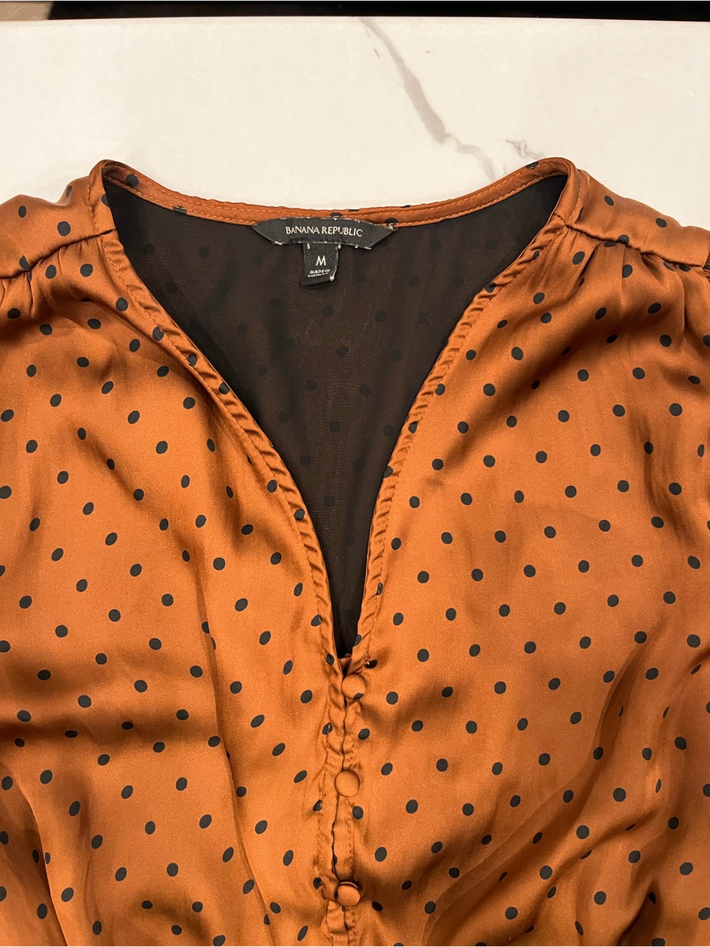 Vintage hazelnut satin polka dot blouse - Picture 3 of 7